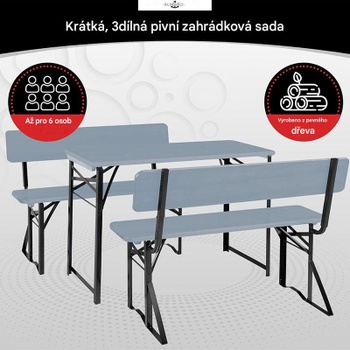 Záhradný set BBDL-119, 1 stôl a 2 lavice, dĺžka 119 cm, šedá - B