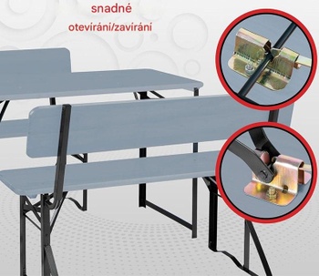 Záhradný set BBDL-119, 1 stôl a 2 lavice, dĺžka 119 cm, šedá - B