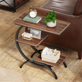 Koncový stolík HOGA-JW0627, 69 x 63 x 29 cm, čierno / hnedý - B