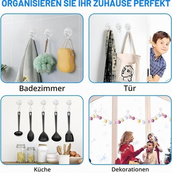 Prísavné háčiky, opakovane použiteľné prísavné háčiky, extra silné vákuum (4 kusy), priehľadné, 4 kusy