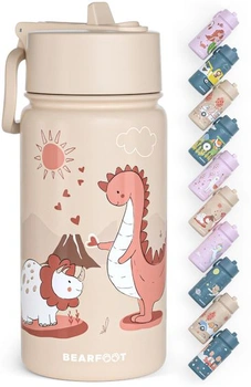 Dětská nerezová láhev na vodu 400ml (béžová - dinosauři)