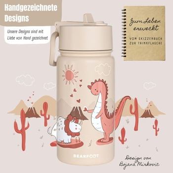 Detská nerezová fľaša na vodu 400ml (béžová - dinosaury)