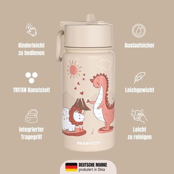 Dětská nerezová láhev na vodu 400ml (béžová - dinosauři)