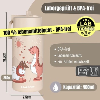 Dětská nerezová láhev na vodu 400ml (béžová - dinosauři)