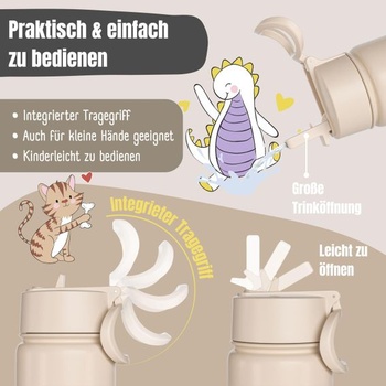 Detská nerezová fľaša na vodu 400ml (béžová - dinosaury)