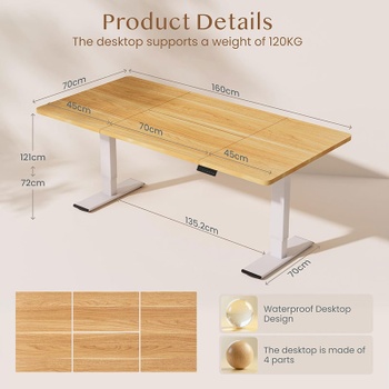 Elektrický nastaviteľný stôl QB2M-1670-EU maple, 2 motory, 160 x 70 cm - A