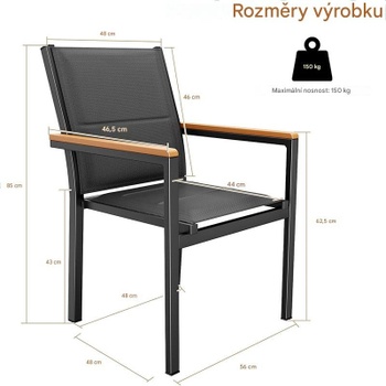 Sada 2 záhradných stoličiek CL03002-2, odolná voči poveternostným vplyvom, čierna - A