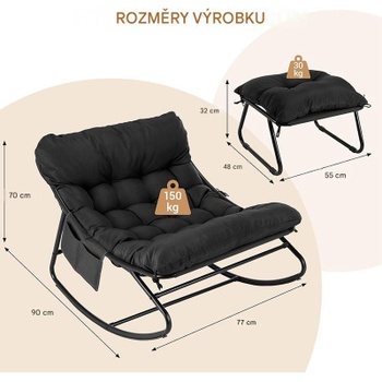 Hojdacie kreslo s podnožkou SKY3166, nosnosť 150 kg, čierne - A
