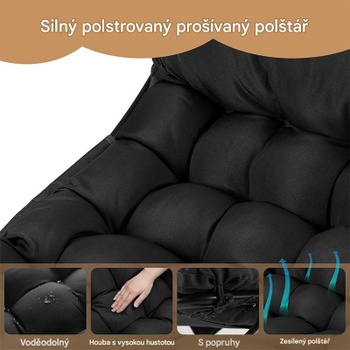 Hojdacie kreslo s podnožkou SKY3166, nosnosť 150 kg, čierne - A