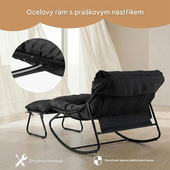 Hojdacie kreslo s podnožkou SKY3166, nosnosť 150 kg, čierne - A