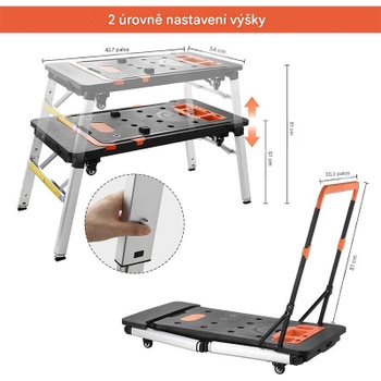 Multifunkční skládací pracovní stůl BY213-C021, 7 v 1, černý - A