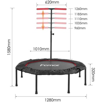 Skladacia fitness trampolína TX-7300, s nastaviteľnou výškou rukoväte, čierno/červená - N