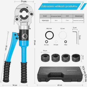 Krimpovacie kliešte YQK-1632, s otočnou hlavou o 360 °, čierno / modré - A