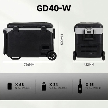 Kompresorová elektronická chladnička GD40-W, 12/24V DC, čierno/sivá - A