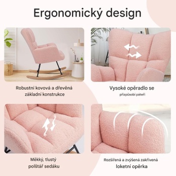 Hojdacie kreslo do detskej izby C-1025, čalúnené, ružové - A
