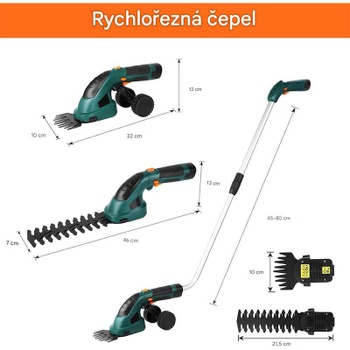 Akumulátorové nožnice na živý plot N0E-20ET-7,2, 2000 mAh, 7,2 V, čierno/zelený - A