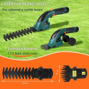 Akumulátorové nožnice na živý plot N0E-20ET-7,2, 2000 mAh, 7,2 V, čierno/zelený - A