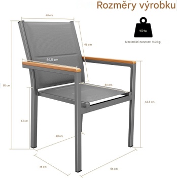 Sada 2 záhradných stoličiek CL03002-2, stohovateľné, šedé - A