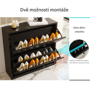 2poschodový botník JY-2303222, na 8-12 párov topánok, čierny - A