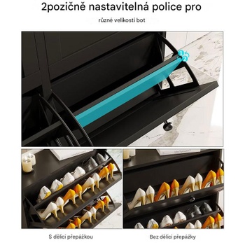 2poschodový botník JY-2303222, na 8-12 párov topánok, čierny - A