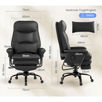 Ergonomická kancelárska stolička HC4-PBK, s funkciou sklápania 160 °, čierna - B