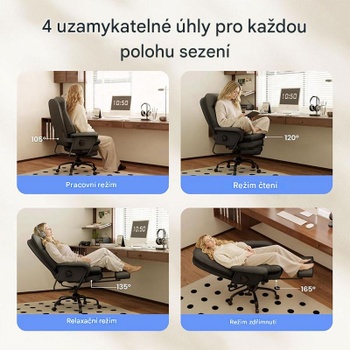 Ergonomická kancelárska stolička HC4-PBK, s funkciou sklápania 160 °, čierna - B