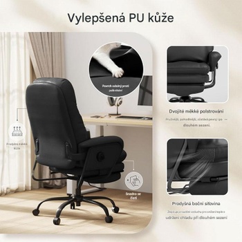 Ergonomická kancelárska stolička HC4-PBK, s funkciou sklápania 160 °, čierna - B
