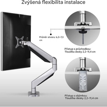 Držiak monitora s plynovou pružinou D7L, nosnosť 15 kg, strieborný - A