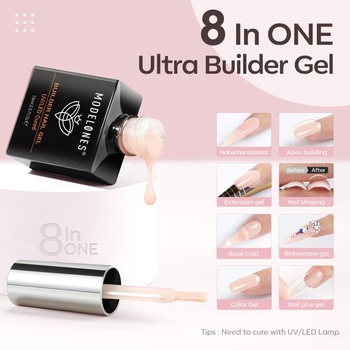 Modelones Builder Gel na gelové nehty - Milky Rose Builder Gel 8 v jednom - UV gel na prodlužování