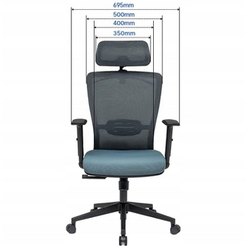 Ergonomická kancelárska stolička BS3G-V2, 2D opierka hlavy, čierno/modrá - A