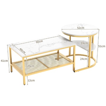Konferenčný stolík s mramorovým efektom, 105 x 51 x 50 cm, bielo/zlatý - B