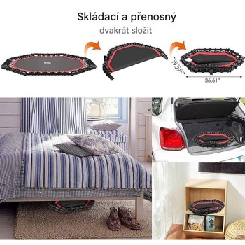 Skladacia fitness trampolína TX-7300, s nastaviteľnou výškou rukoväte, čierno/červená - N