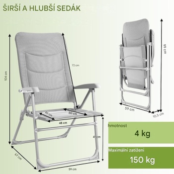 Skladacia záhradná stolička XYC-334G, do 150 kg, svetlo šedá - A