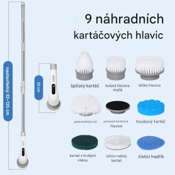 Bezdrátový čisticí kartáč KS-QJ6, 9 vyměnitelných hlavic, šedý - A