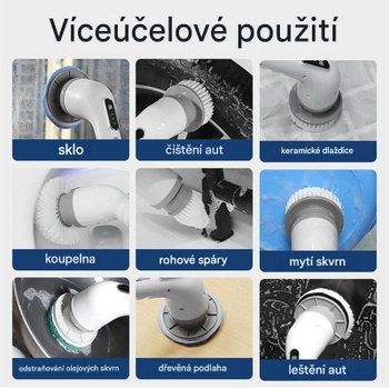 Bezdrátový čisticí kartáč KS-QJ6, 9 vyměnitelných hlavic, šedý - A