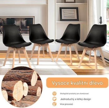 4dielna sada jedálenských stoličiek TB18-BX4-EU, s nohami z masívneho bukového dreva, čierne - A
