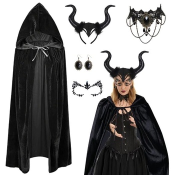 Dámsky halloweensky kostým, diabolský kostým pre ženy obsahuje 170cm plášť s kapucňou, krajkovou