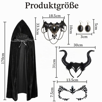Dámsky halloweensky kostým, diabolský kostým pre ženy obsahuje 170cm plášť s kapucňou, krajkovou
