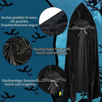 Dámsky halloweensky kostým, diabolský kostým pre ženy obsahuje 170cm plášť s kapucňou, krajkovou