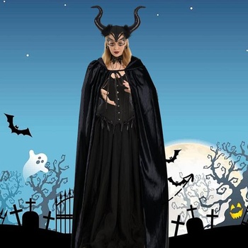 Dámsky halloweensky kostým, diabolský kostým pre ženy obsahuje 170cm plášť s kapucňou, krajkovou