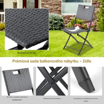 3dílná sada zahradního nábytku 01-0315, 1 skládací stůl a 2 skládací židle, šedá - A