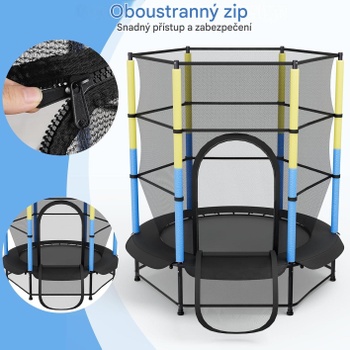 Detská trampolína s bezpečnostnou sieťou TX-B7105C-4, Ø140 cm, modro/žltá - A