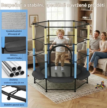 Detská trampolína s bezpečnostnou sieťou TX-B7105C-4, Ø140 cm, modro/žltá - A