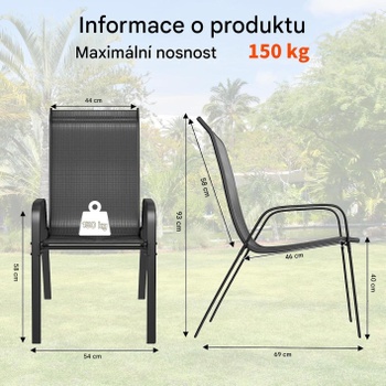 Sada 6 stohovateľných záhradných stoličiek YTC-301, nosnosť 150 kg, čierna - A