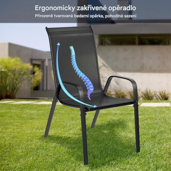 Sada 6 stohovateľných záhradných stoličiek YTC-301, nosnosť 150 kg, čierna - A