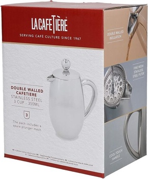 Dvoustěnná izolovaná konvice La Cafetière z nerezové oceli na 3 šálky, nerezová ocel, stříbrná