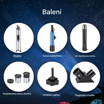 Astronomický teleskopický ďalekohľad F36050M, 360/50 mm, 90 x HD zoom, čierno/modrý - A