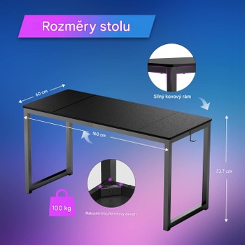 Kancelársky stôl FD1-6324B-EU, 160 x 60 x 75 cm, čierny - B