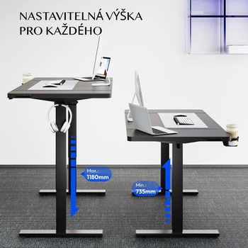 Výškovo nastaviteľný stôl QE1B-1260-EU, 120 x 60 cm, čierny - A