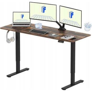 Výškovo nastaviteľný stôl FQ1D-1660-EUV2, 160 x 60 cm, čierno / hnedý - B